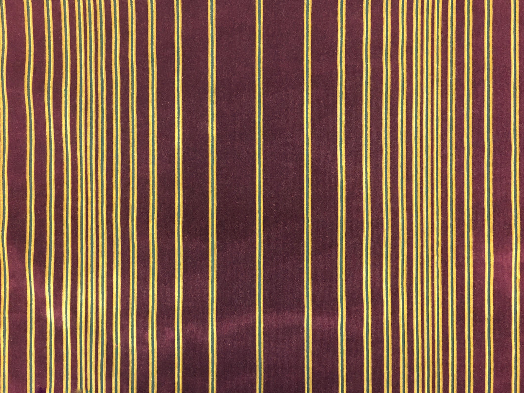 Burgundy Mustard Yellow Black Stripe Velvet Cotton Upholstery Fabric