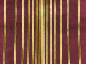 Burgundy Mustard Yellow Black Stripe Velvet Cotton Upholstery Fabric