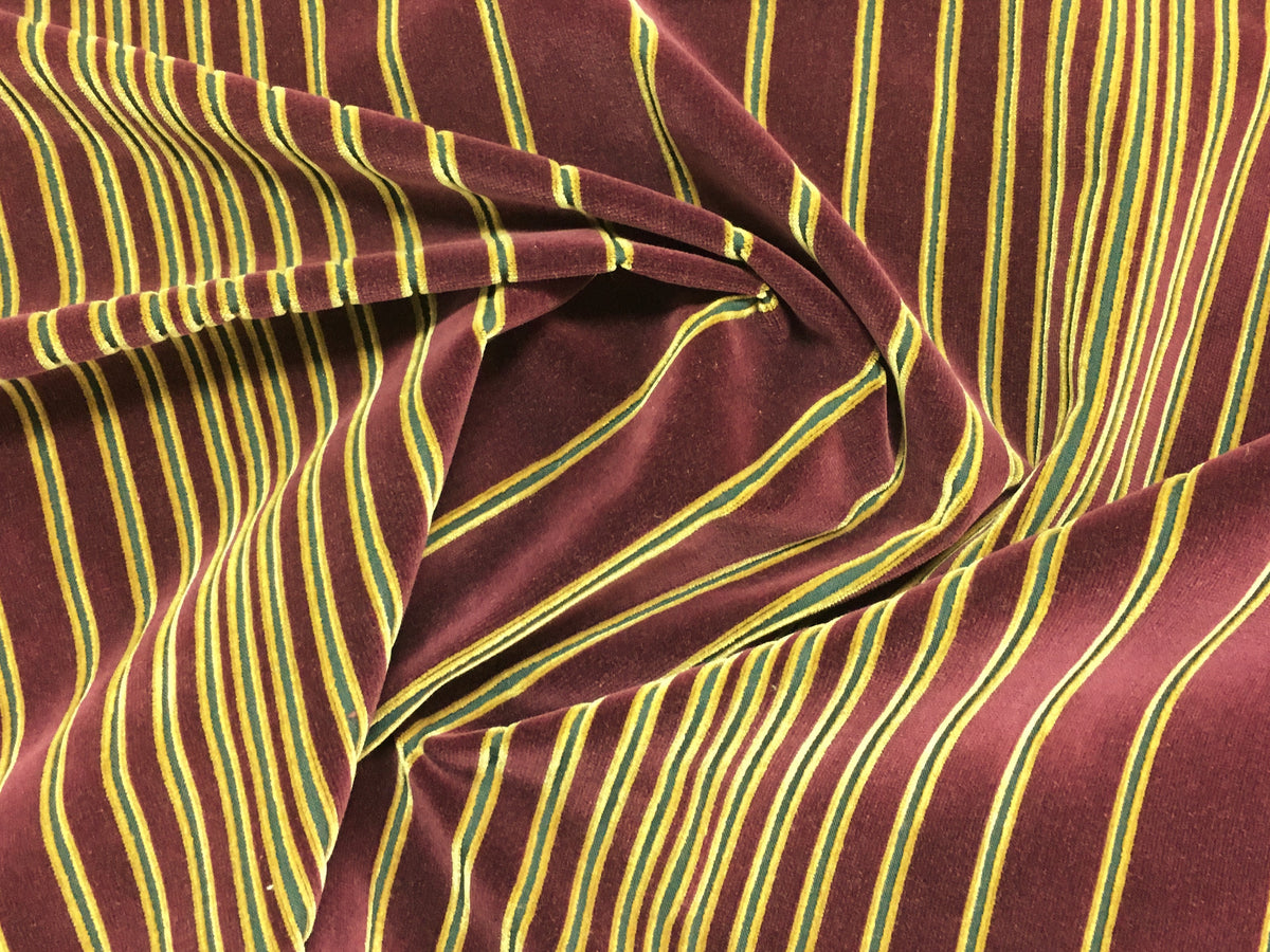 Burgundy Yellow Stripe Velvet Upholstery Fabric | Fabric Bistro ...