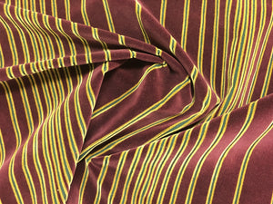 Burgundy Mustard Yellow Black Stripe Velvet Cotton Upholstery Fabric