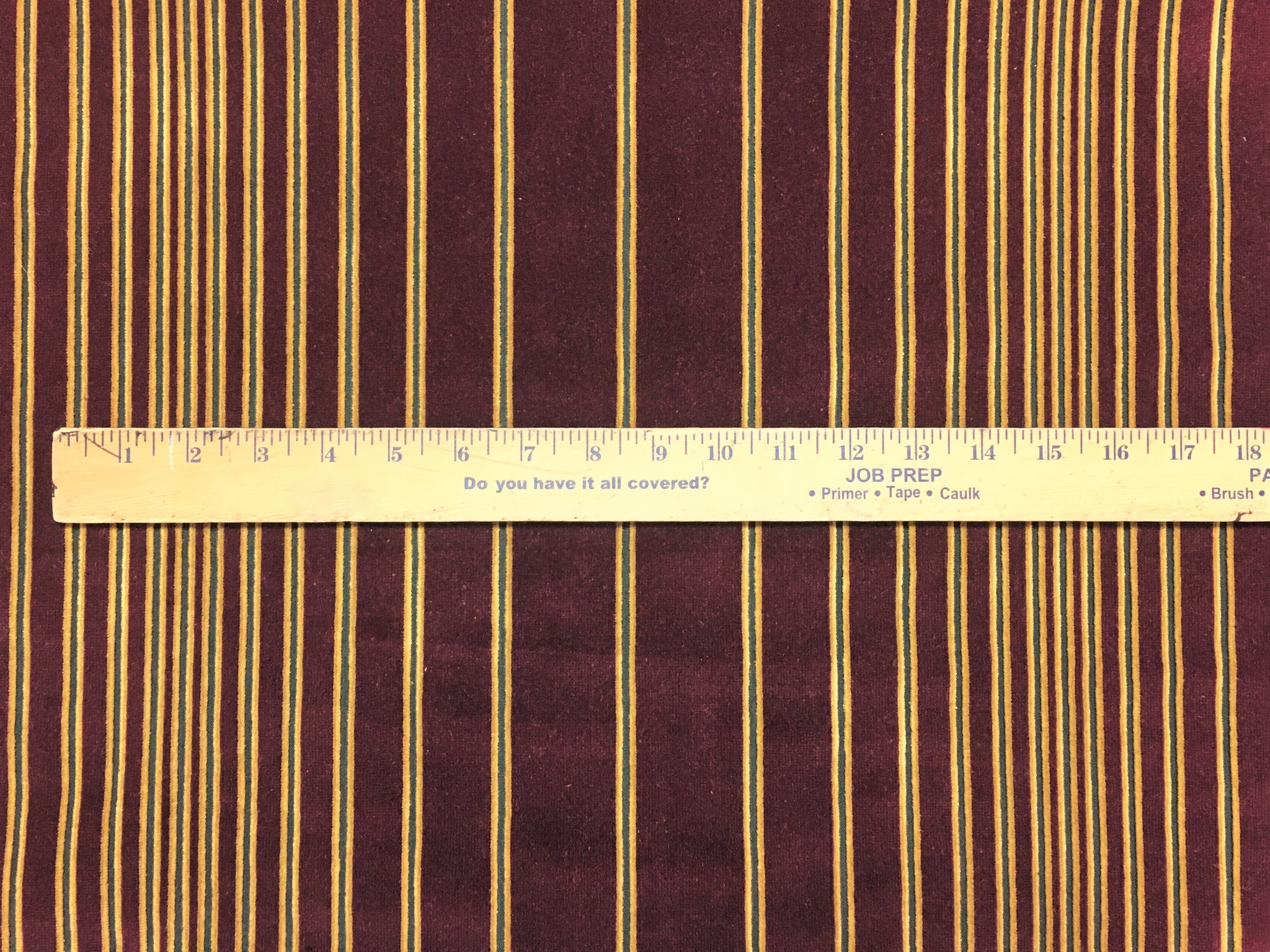 Burgundy Yellow Stripe Velvet Upholstery Fabric | Fabric Bistro ...