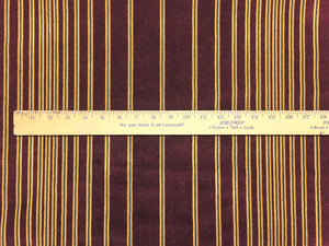 Burgundy Mustard Yellow Black Stripe Velvet Cotton Upholstery Fabric