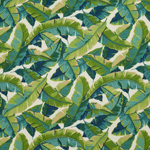 Load image into Gallery viewer, Essentials Outdoor Stain Resistant Banana Palm Leaves Upholstery Drapery Fabric Teal Lime White / Belize