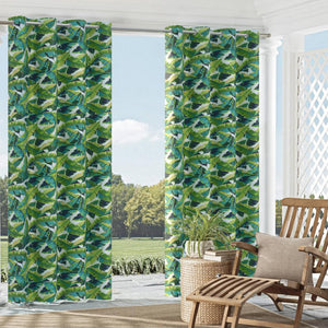 Essentials Outdoor Stain Resistant Banana Palm Leaves Upholstery Drapery Fabric Teal Lime White / Belize