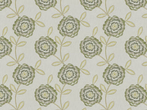 Cream Olive Green Chartreuse Floral Embroidered Drapery Fabric