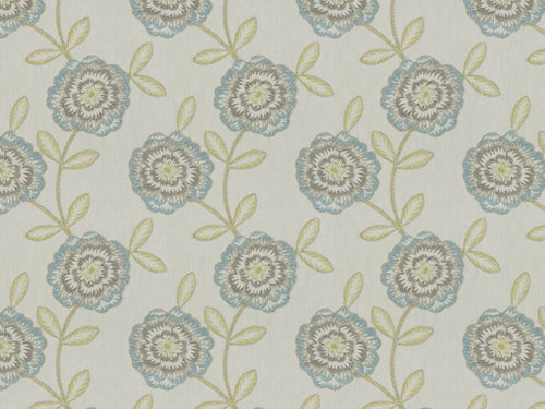 Cream Blue Taupe Green Floral Embroidered Drapery Fabric