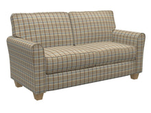 Load image into Gallery viewer, Essentials Beige Brown Aqua Checkered Upholstery Drapery Fabric / Wheat Plaid