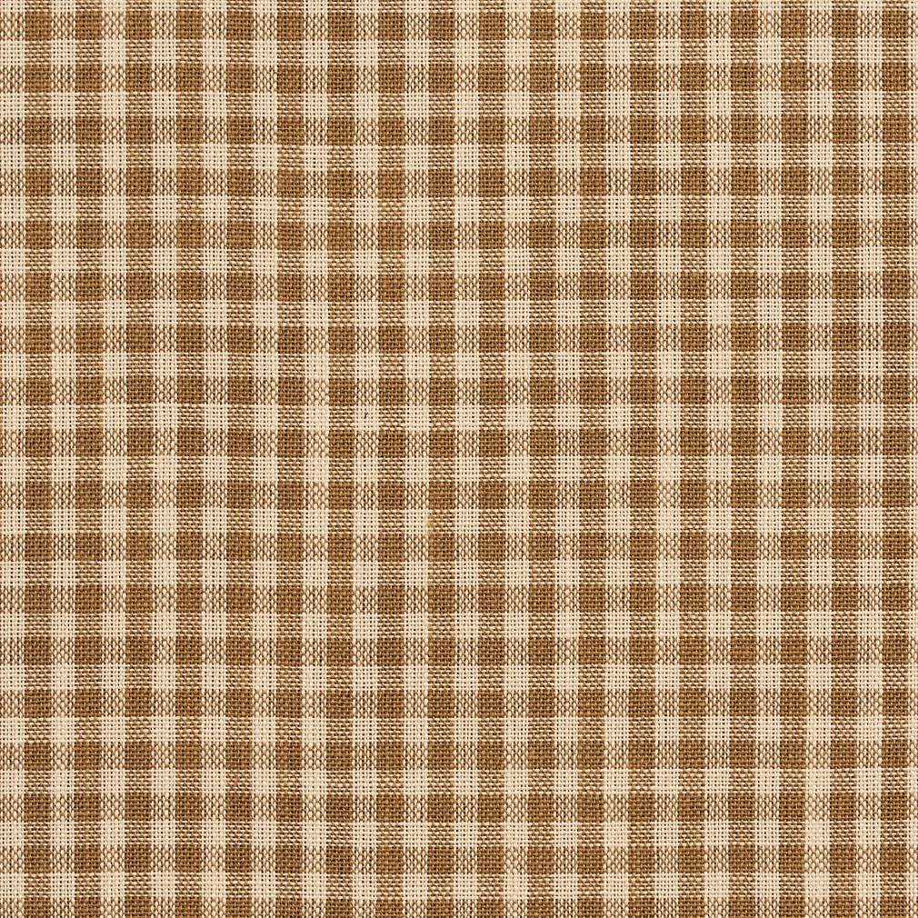 Essentials Beige Brown Checkered Upholstery Drapery Fabric / Wheat Gingham
