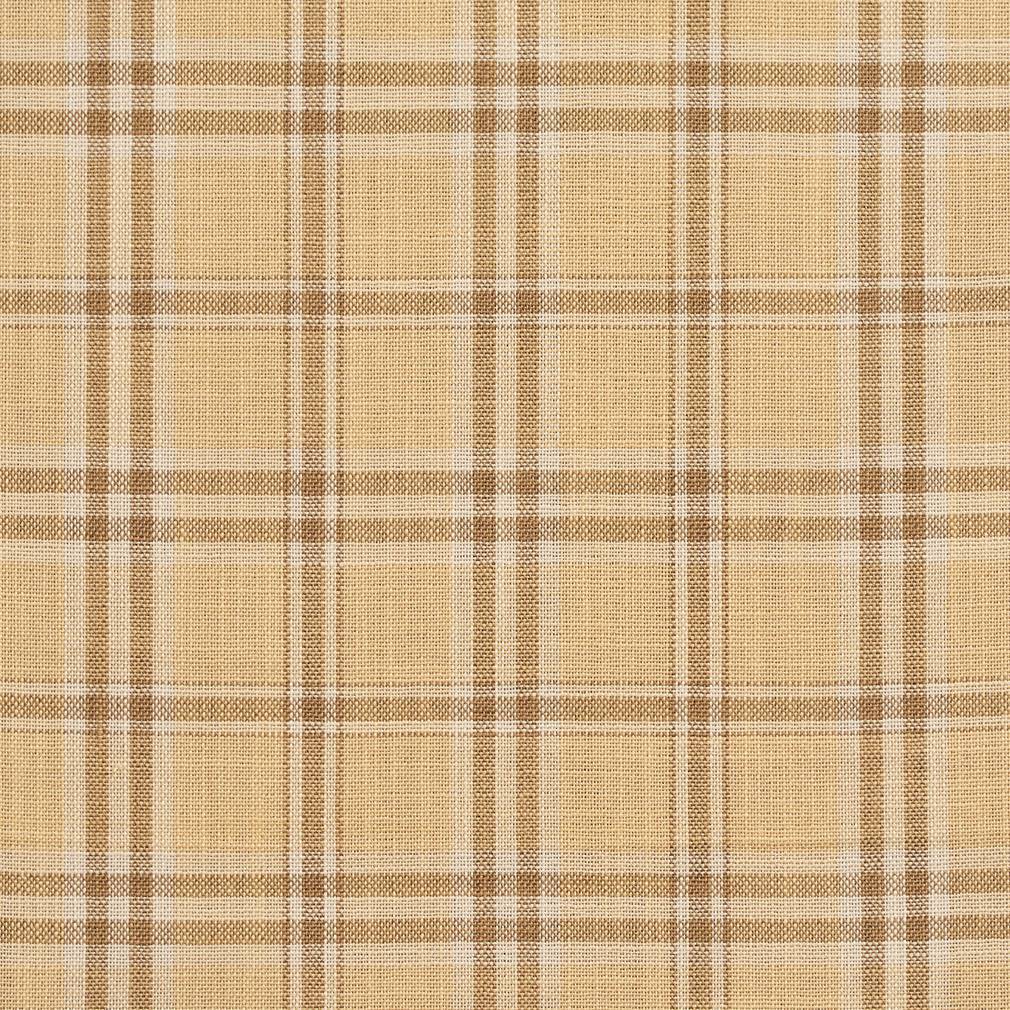 Essentials Beige Brown Cream Checkered Plaid Upholstery Drapery Fabric / Wheat Tartan