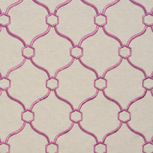 Load image into Gallery viewer, Essentials Linen Upholstery Drapery Fabric Beige Deep Pink Embroidered Trellis Geometric