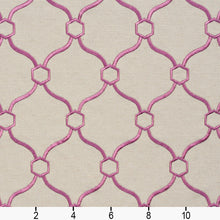 Load image into Gallery viewer, Essentials Linen Upholstery Drapery Fabric Beige Deep Pink Embroidered Trellis Geometric