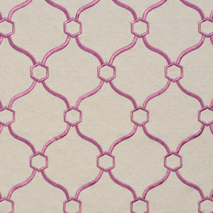 Essentials Linen Upholstery Drapery Fabric Beige Deep Pink Embroidered Trellis Geometric
