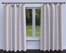 Load image into Gallery viewer, Essentials Linen Upholstery Drapery Fabric Beige Deep Pink Embroidered Trellis Geometric