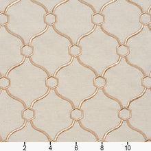 Load image into Gallery viewer, Essentials Linen Upholstery Drapery Fabric Beige Gold Embroidered Trellis Geometric