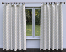 Load image into Gallery viewer, Essentials Linen Upholstery Drapery Fabric Beige Gold Embroidered Trellis Geometric