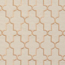 Load image into Gallery viewer, Essentials Linen Upholstery Drapery Fabric Beige Gold Embroidered Trellis Geometric