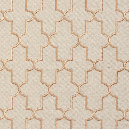 Essentials Linen Upholstery Drapery Fabric Beige Gold Embroidered Trellis Geometric