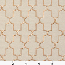 Load image into Gallery viewer, Essentials Linen Upholstery Drapery Fabric Beige Gold Embroidered Trellis Geometric