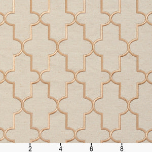 Essentials Linen Upholstery Drapery Fabric Beige Gold Embroidered Trellis Geometric