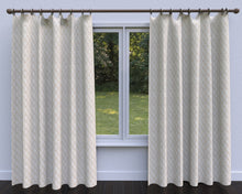 Load image into Gallery viewer, Essentials Linen Upholstery Drapery Fabric Beige Gold Embroidered Trellis Geometric