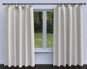 Essentials Linen Upholstery Drapery Fabric Beige Gold Embroidered Trellis Geometric