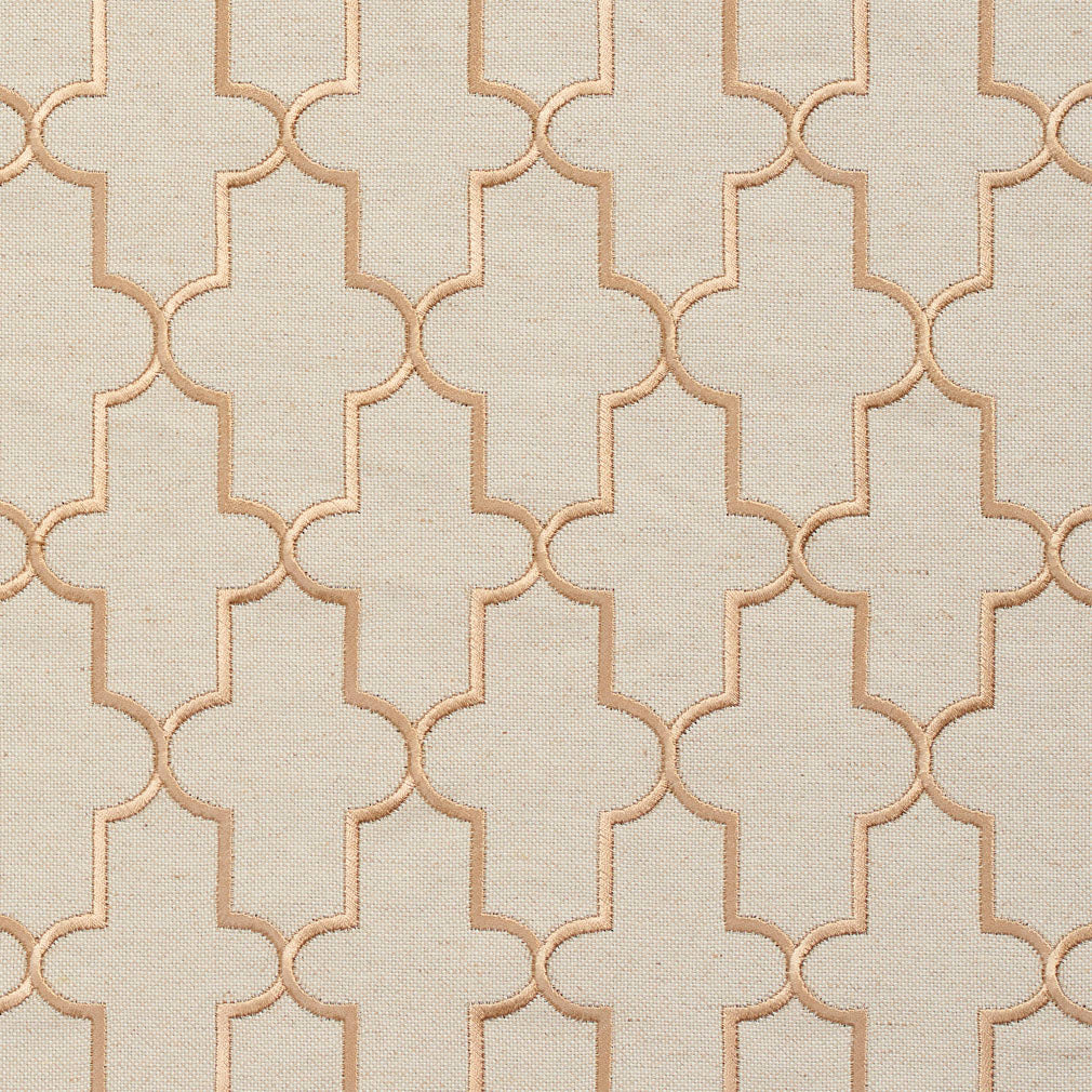 Essentials Linen Upholstery Drapery Fabric Beige Gold Embroidered Trellis Geometric
