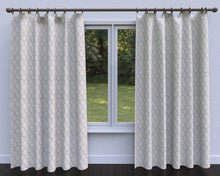Load image into Gallery viewer, Essentials Linen Upholstery Drapery Fabric Beige Gray Embroidered Trellis Geometric