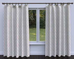 Essentials Linen Upholstery Drapery Fabric Beige Gray Embroidered Trellis Geometric