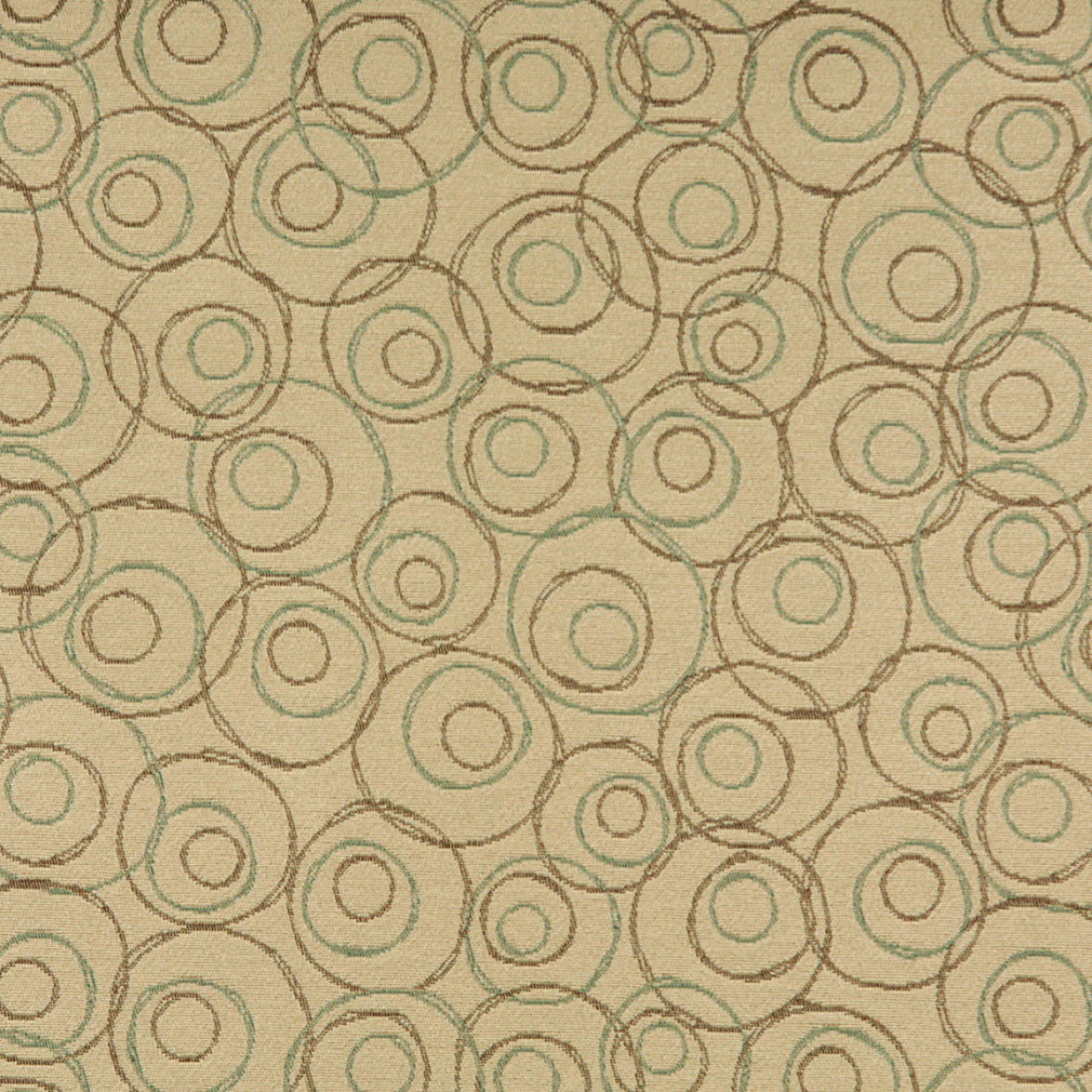 Essentials Mid Century Modern Geometric Beige Olive Green Circles Upholstery Fabric / Latte