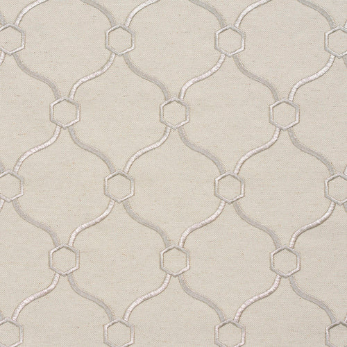 Essentials Linen Upholstery Drapery Fabric Beige Silver Embroidered Trellis Geometric