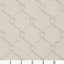 Load image into Gallery viewer, Essentials Linen Upholstery Drapery Fabric Beige Silver Embroidered Trellis Geometric