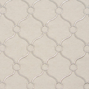 Essentials Linen Upholstery Drapery Fabric Beige Silver Embroidered Trellis Geometric