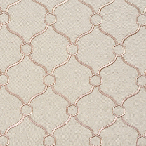 Essentials Linen Upholstery Drapery Fabric Beige Tan Embroidered Trellis Geometric