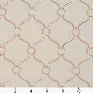Essentials Linen Upholstery Drapery Fabric Beige Tan Embroidered Trellis Geometric
