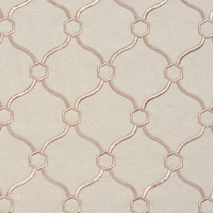 Essentials Linen Upholstery Drapery Fabric Beige Tan Embroidered Trellis Geometric