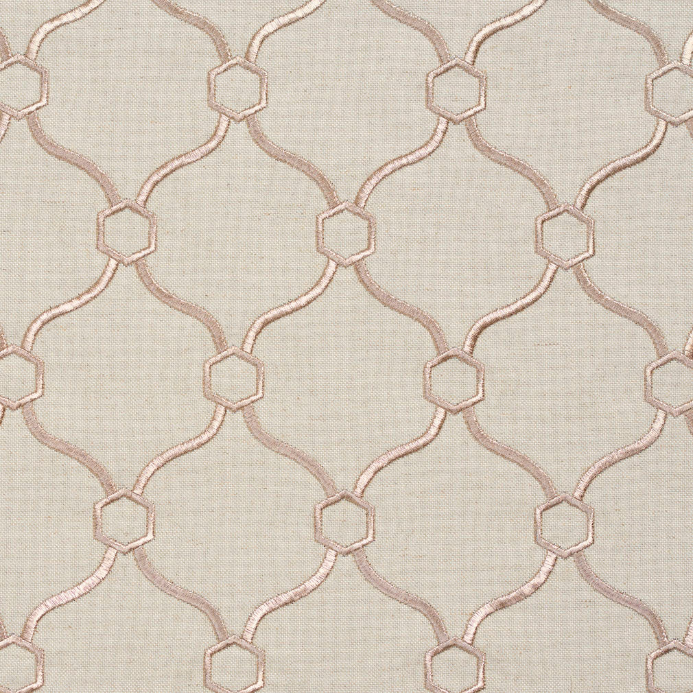 Essentials Linen Upholstery Drapery Fabric Beige Tan Embroidered Trellis Geometric