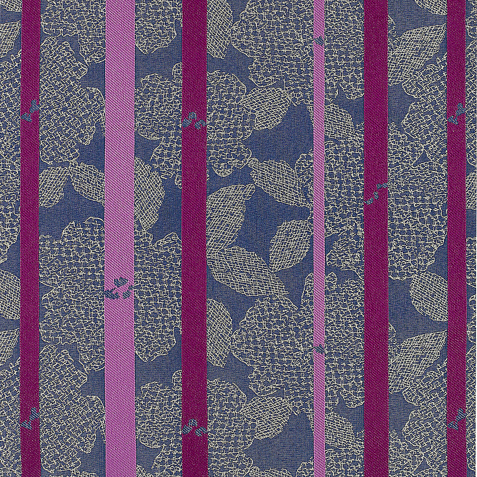 Reversible Blue Purple Pink Cream Big Floral Stripe Mary Jo Miller Design Upholstery Fabric