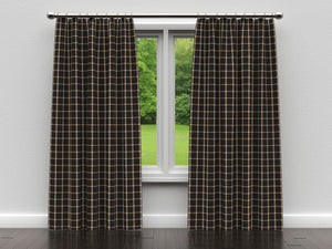 Essentials Black Brown Beige Checkered Plaid Upholstery Drapery Fabric / Onyx Windowpane
