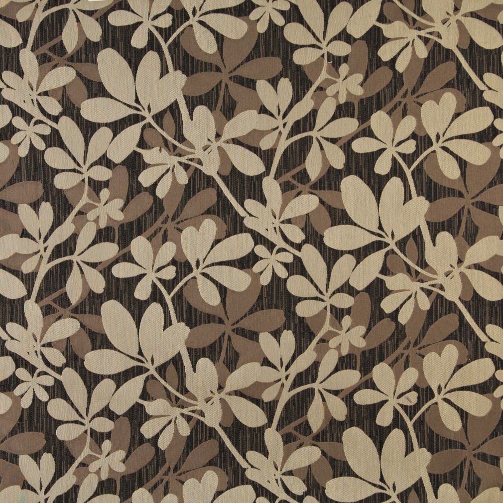 Essentials Cityscapes Black Brown Tan Botanical Leaf Pattern Upholstery Fabric