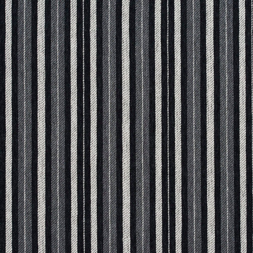 Essentials Black Dark Gray White Upholstery Fabric / Onyx Stripe