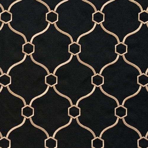 Essentials Linen Upholstery Drapery Fabric Black Gold Embroidered Trellis Geometric