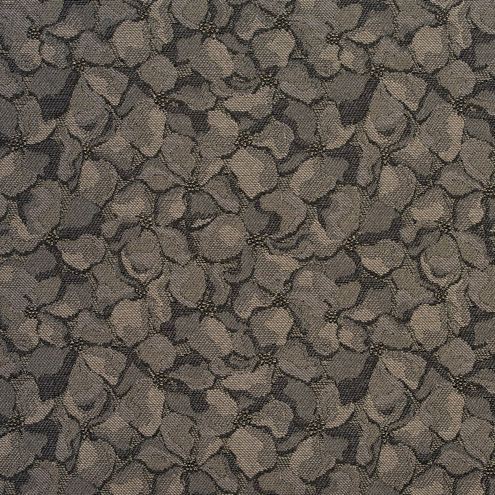 Essentials Heavy Duty Black Gray Floral Petal Upholstery Fabric / Mineral