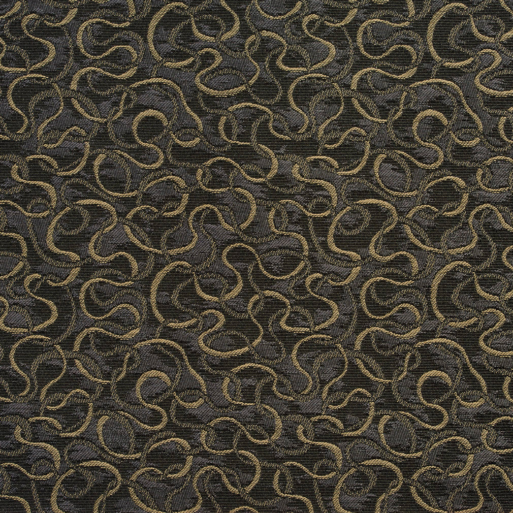 Essentials Heavy Duty Black Gray Tan Squiggly Upholstery Fabric / Metal