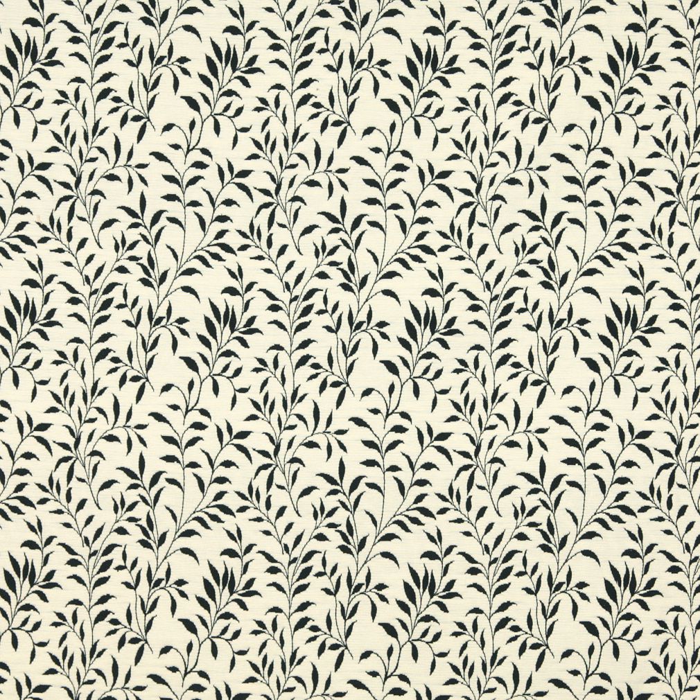 Essentials Floral Drapery Upholstery Fabric Black Ivory / Onyx Leaf