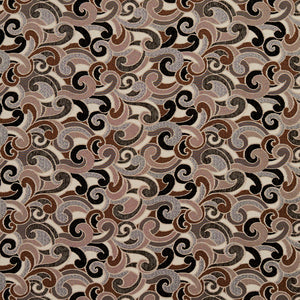Essentials Black Mauve Brown Gray Ivory Paisley Upholstery Fabric / Bronze Flutte