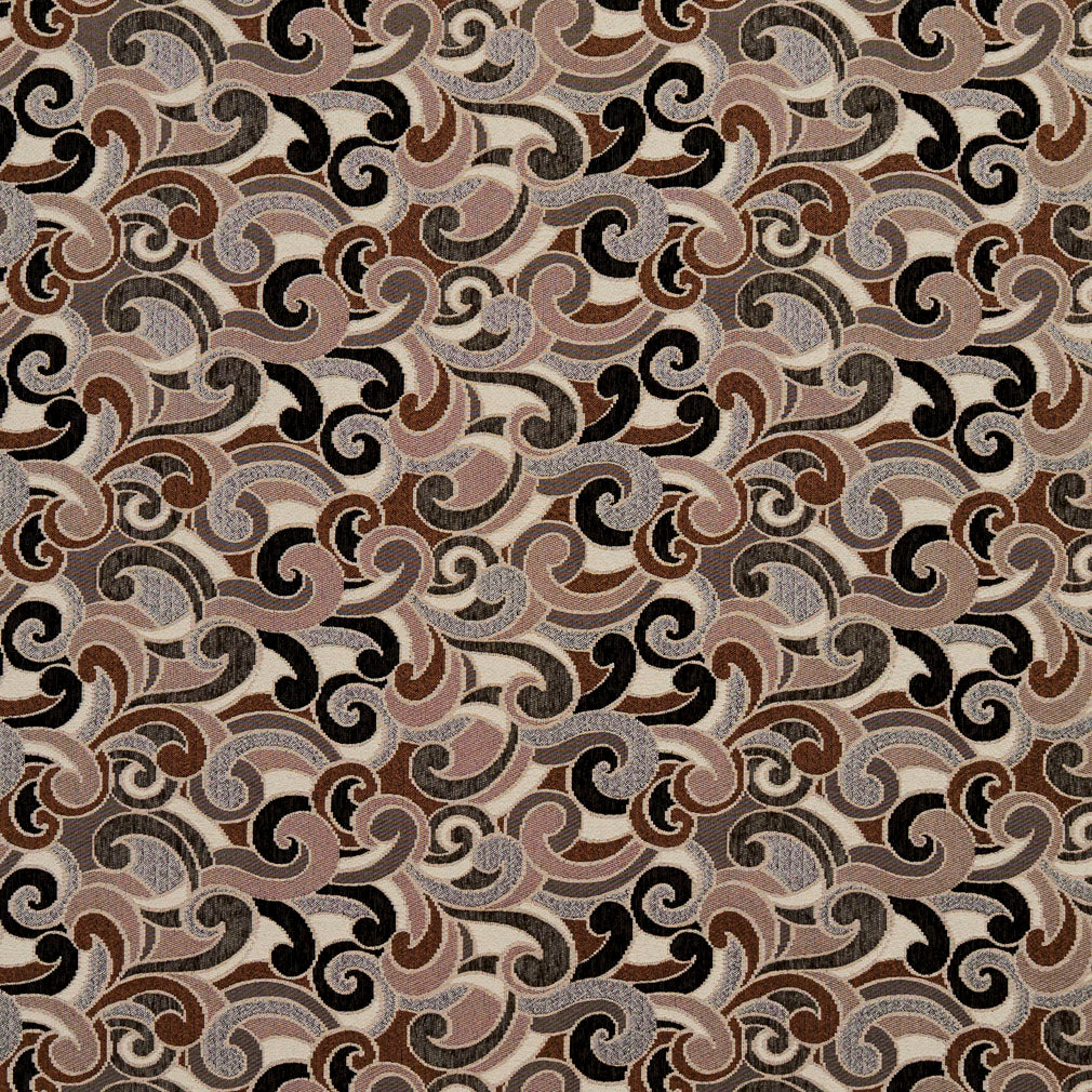 Essentials Black Mauve Brown Gray Ivory Paisley Upholstery Fabric / Bronze Flutte