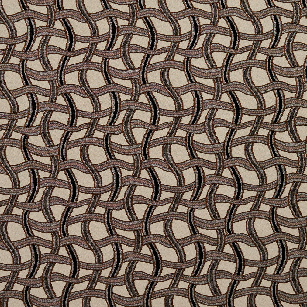 Essentials Black Mauve Brown Tan Gray Wavy Trellis Upholstery Fabric / Bronze Maze