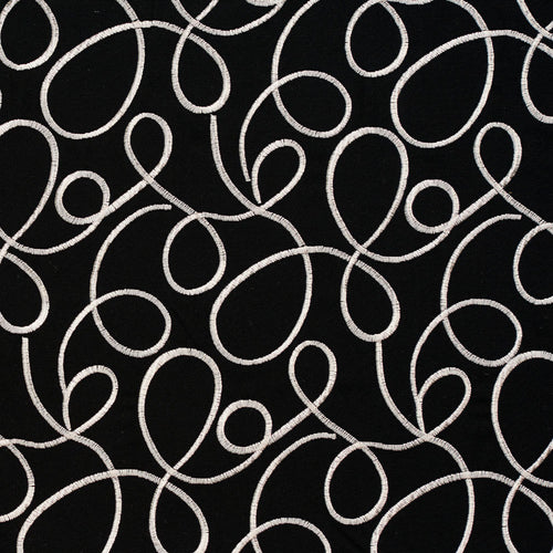 Essentials Linen Upholstery Drapery Fabric Black White Embroidered Squiggly