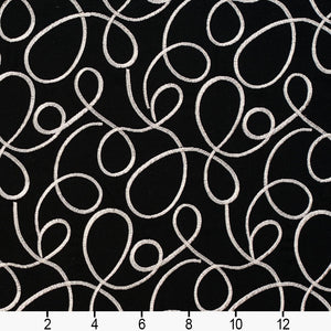 Essentials Linen Upholstery Drapery Fabric Black White Embroidered Squiggly