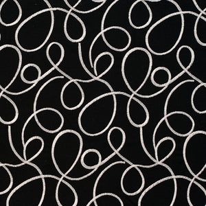 Essentials Linen Upholstery Drapery Fabric Black White Embroidered Squiggly